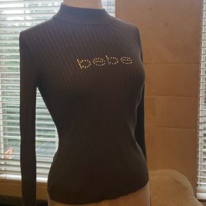 Bebe crystal logo green sweater hardly worn